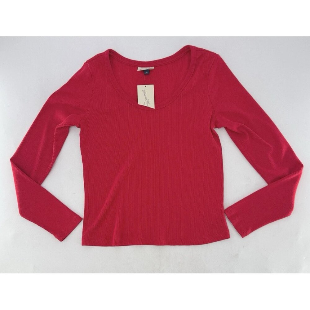 NWT Universal Thread Women's Long‎ Sleeve Ribbed Red Scoop-Neck T-Shirt L Basic